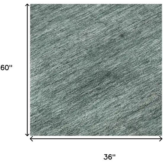 Teal Ivory And Gray Striped Washable Area Rug With UV Protection Photo 9