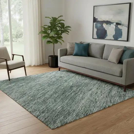 Teal Ivory And Gray Striped Washable Area Rug With UV Protection Photo 2
