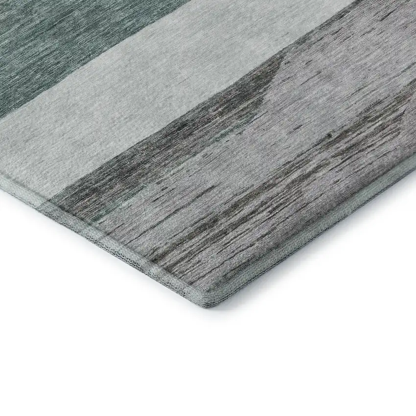 Teal Ivory And Gray Striped Washable Area Rug With UV Protection Photo 6