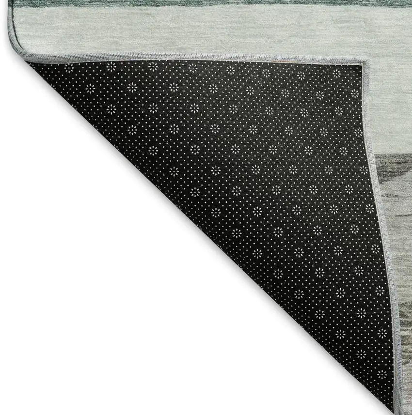 Teal Ivory And Gray Striped Washable Area Rug With UV Protection Photo 6