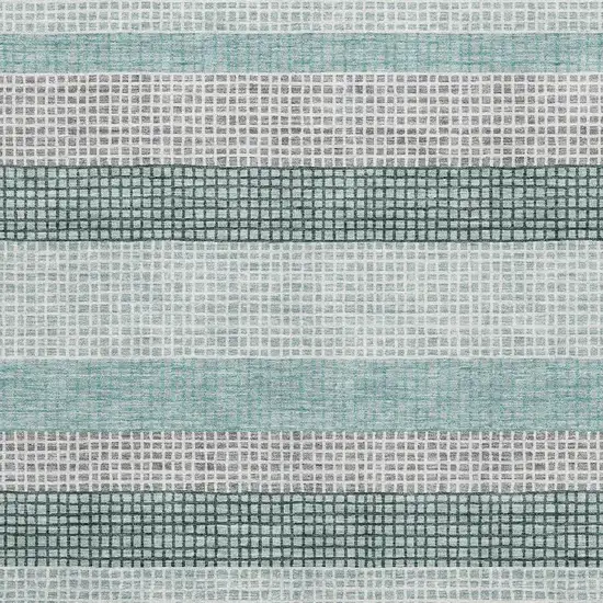 Teal Ivory And Gray Striped Washable Area Rug With UV Protection Photo 3