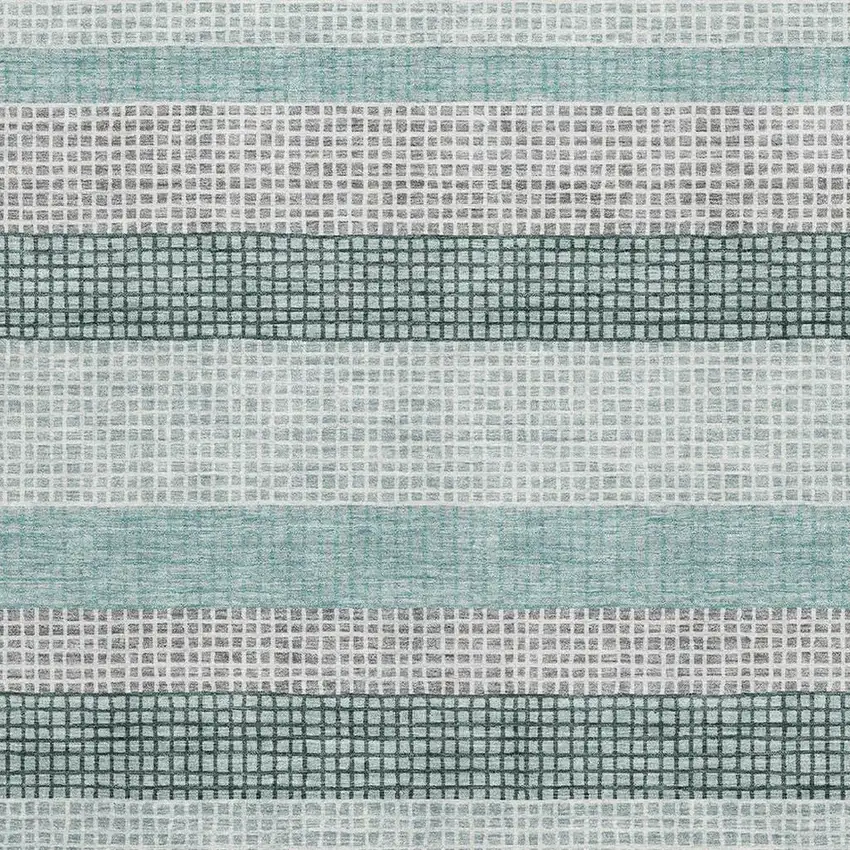 Teal Ivory And Gray Striped Washable Area Rug With UV Protection Photo 3