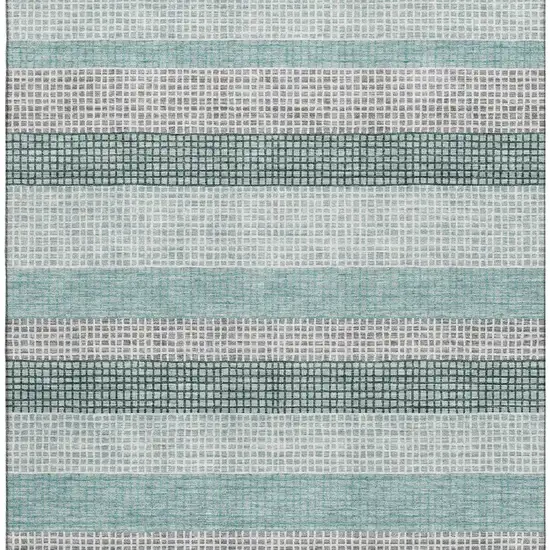 Teal Ivory And Gray Striped Washable Area Rug With UV Protection Photo 3