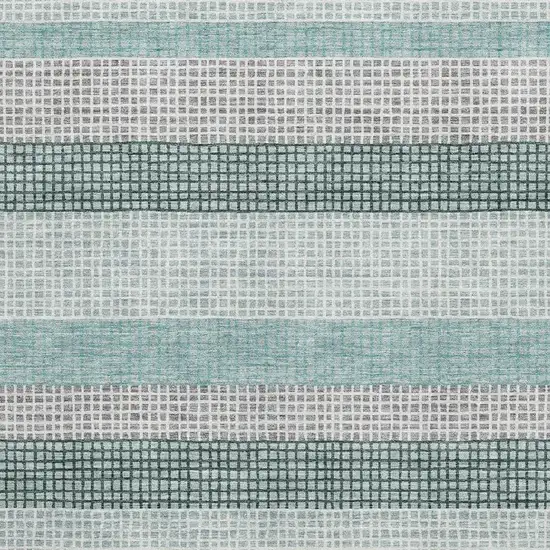 Teal Ivory And Gray Striped Washable Area Rug With UV Protection Photo 3