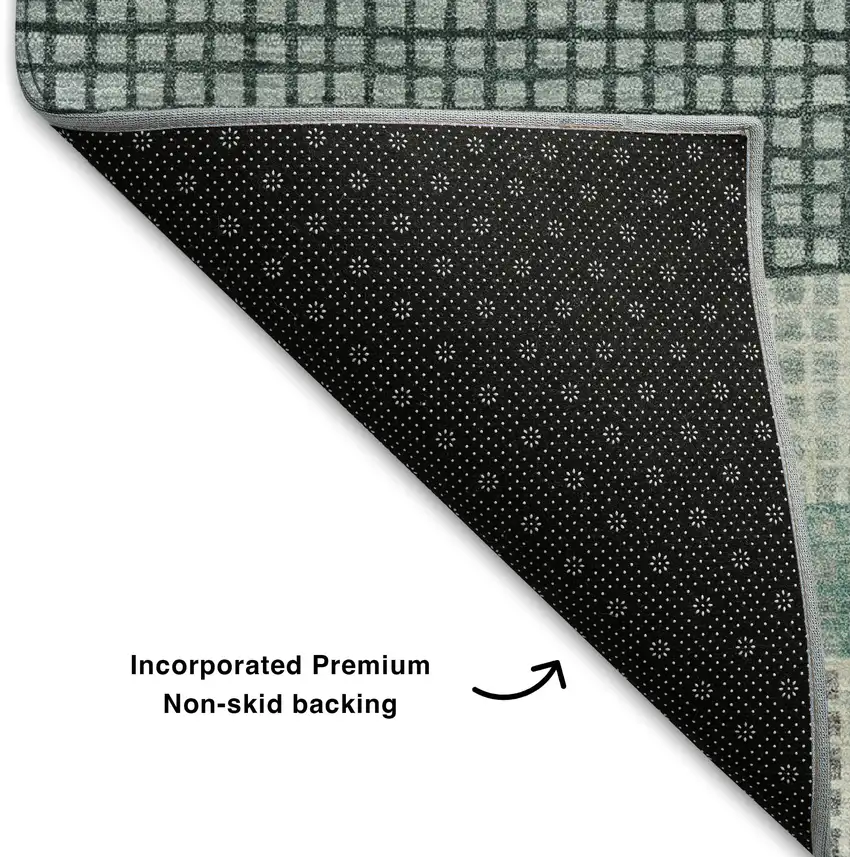 Teal Ivory And Gray Striped Washable Area Rug With UV Protection Photo 7