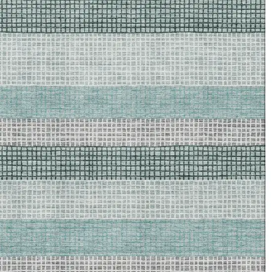 Teal Ivory And Gray Striped Washable Area Rug With UV Protection Photo 3
