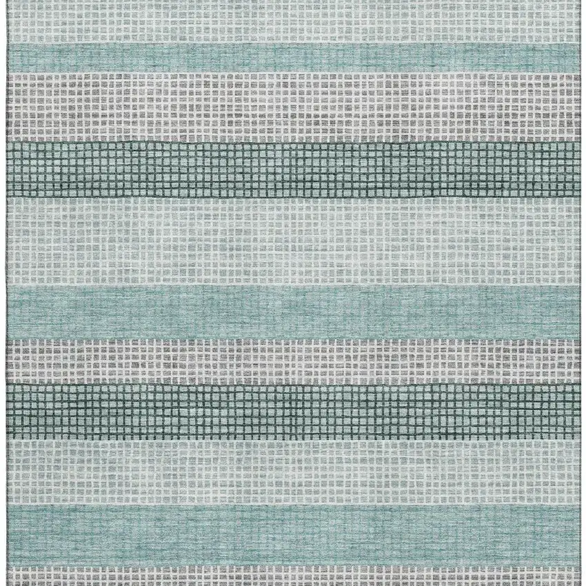 Teal Ivory And Gray Striped Washable Area Rug With UV Protection Photo 4