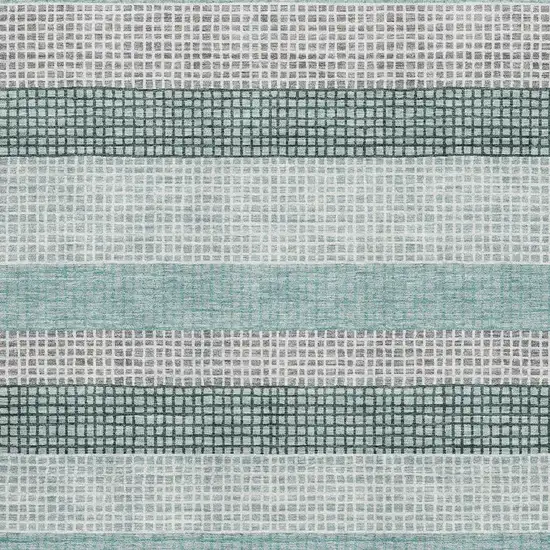 Teal Ivory And Gray Striped Washable Area Rug With UV Protection Photo 3