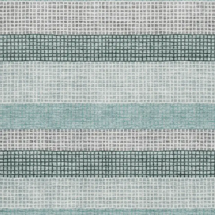Teal Ivory And Gray Striped Washable Area Rug With UV Protection Photo 3