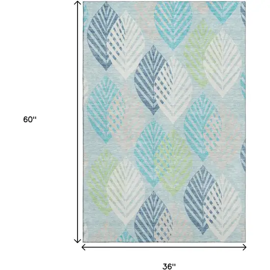 Teal Ivory And Green Floral Washable Area Rug With UV Protection Photo 3