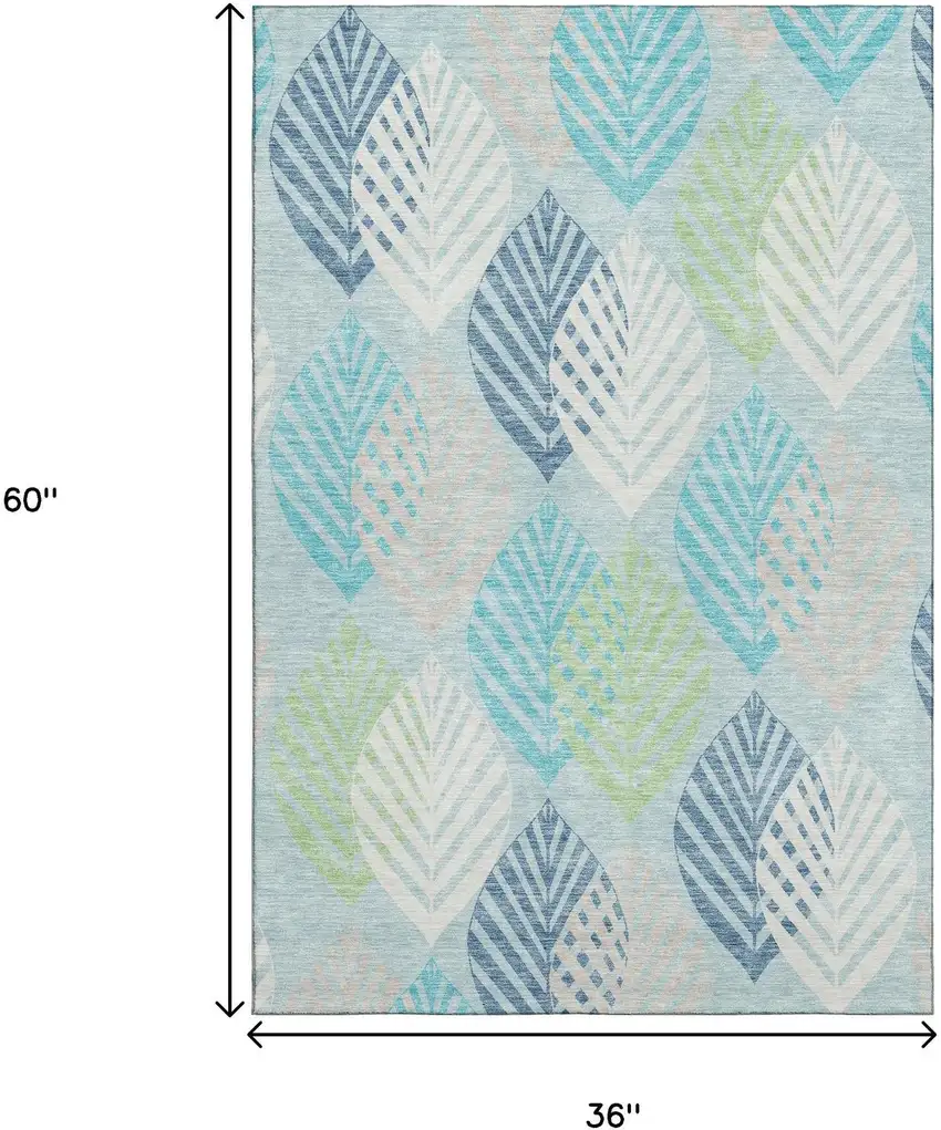 Teal Ivory And Green Floral Washable Area Rug With UV Protection Photo 3
