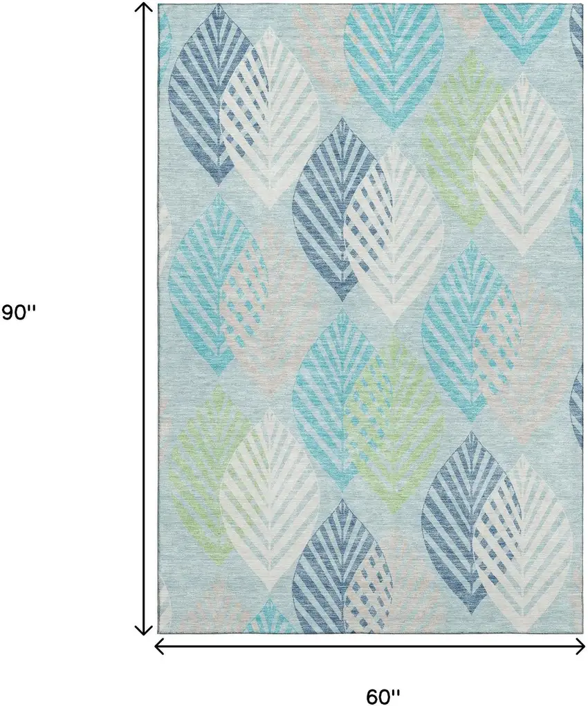 Teal Ivory And Green Floral Washable Area Rug With UV Protection Photo 3