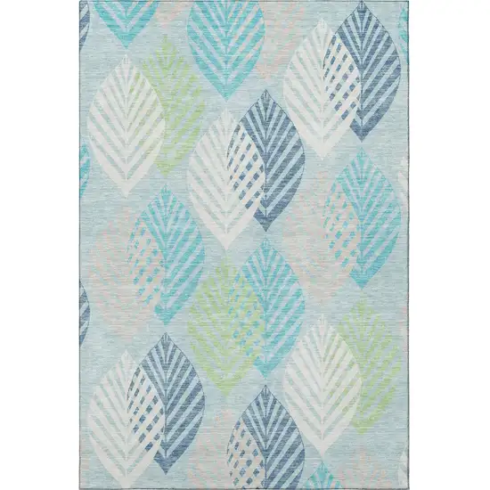 Teal Ivory And Green Floral Washable Area Rug With UV Protection Photo 4