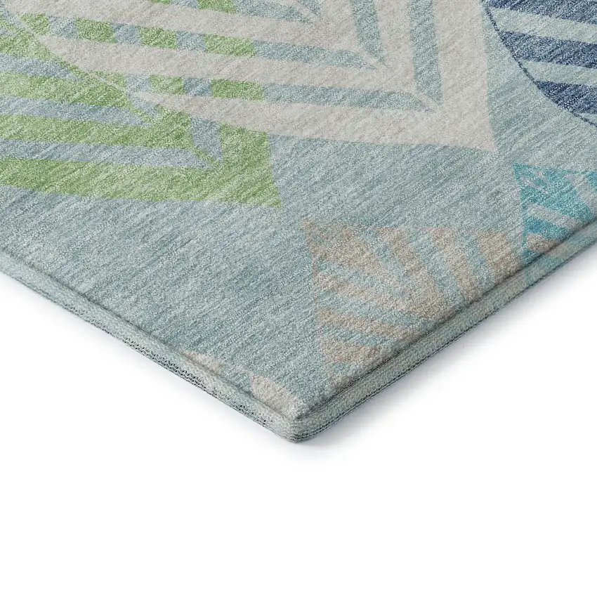 Teal Ivory And Green Floral Washable Area Rug With UV Protection Photo 8