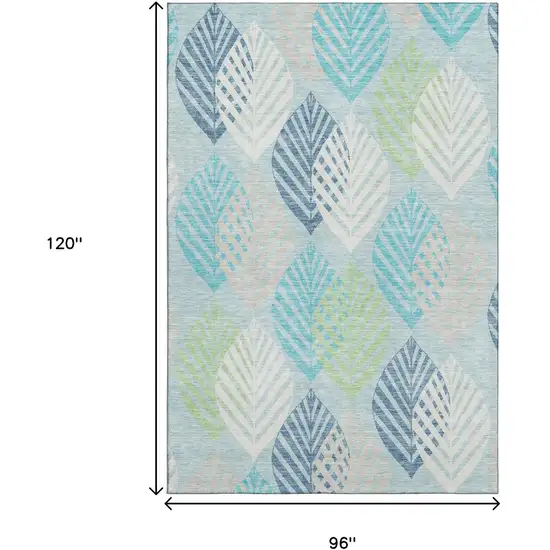 Teal Ivory And Green Floral Washable Area Rug With UV Protection Photo 3