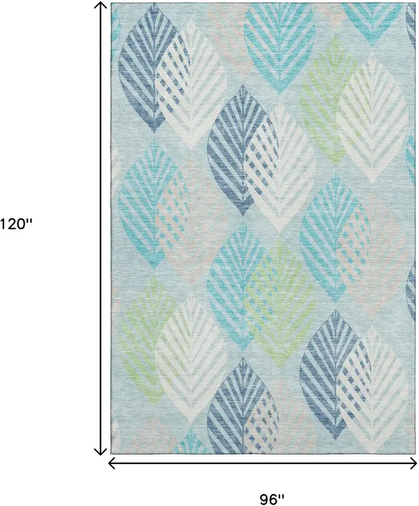 Teal Ivory And Green Floral Washable Area Rug With UV Protection Photo 3