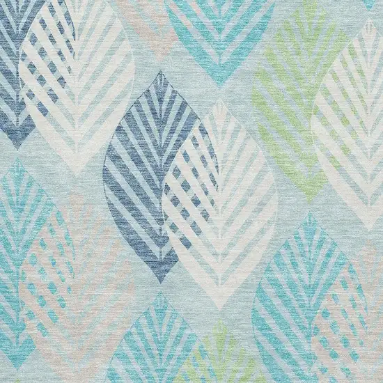 Teal Ivory And Green Floral Washable Area Rug With UV Protection Photo 3
