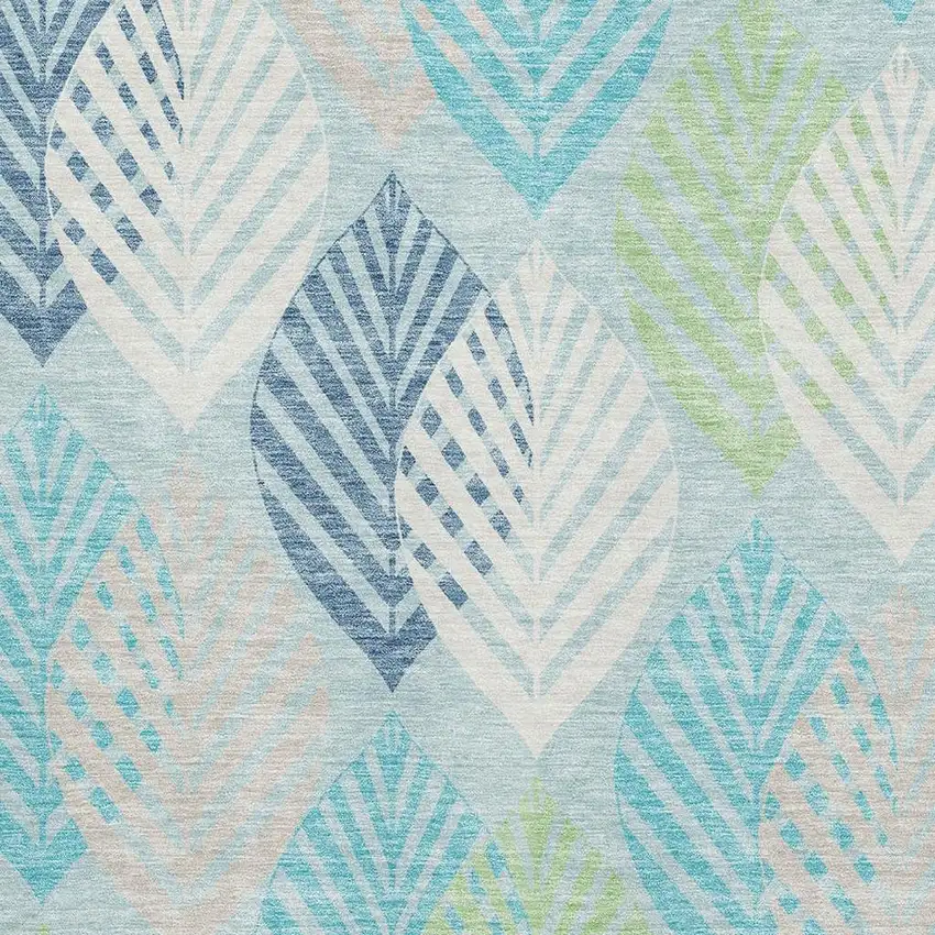 Teal Ivory And Green Floral Washable Area Rug With UV Protection Photo 3