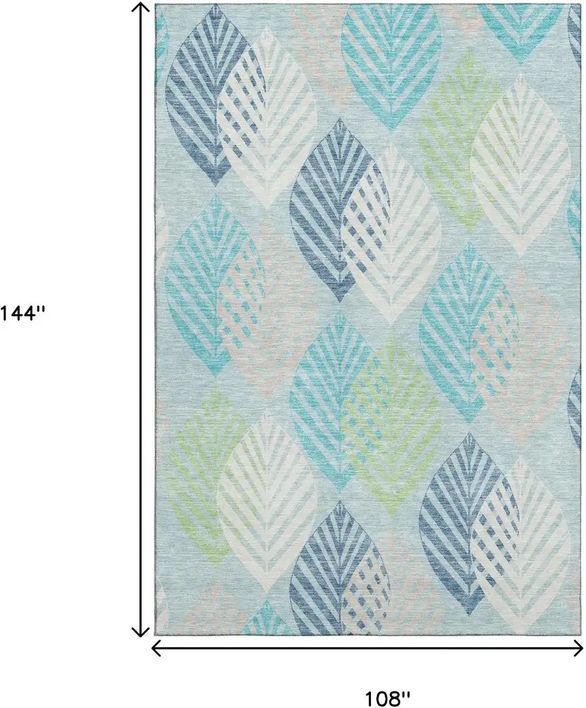 Teal Ivory And Green Floral Washable Area Rug With UV Protection Photo 3