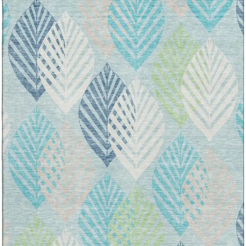 Teal Ivory And Green Floral Washable Area Rug With UV Protection Photo 4