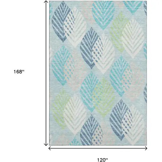 Teal Ivory And Green Floral Washable Area Rug With UV Protection Photo 3