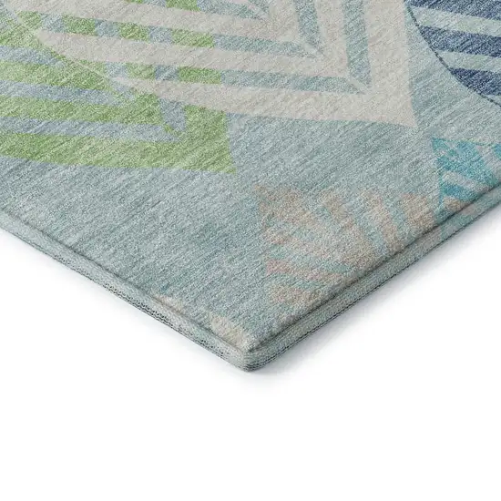 Teal Ivory And Green Floral Washable Area Rug With UV Protection Photo 8