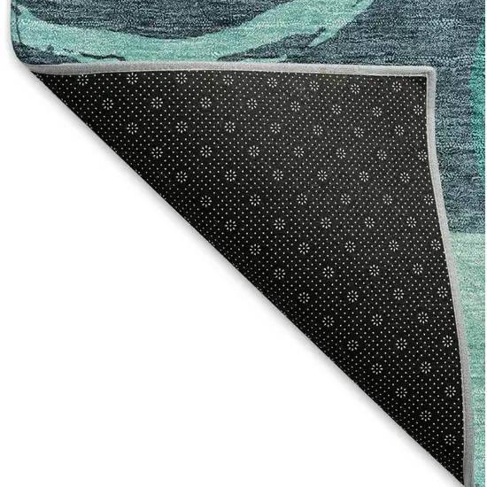 Teal Ivory And Green Geometric Washable Area Rug With UV Protection Photo 6