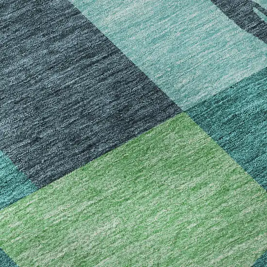 Teal Ivory And Green Geometric Washable Area Rug With UV Protection Photo 8