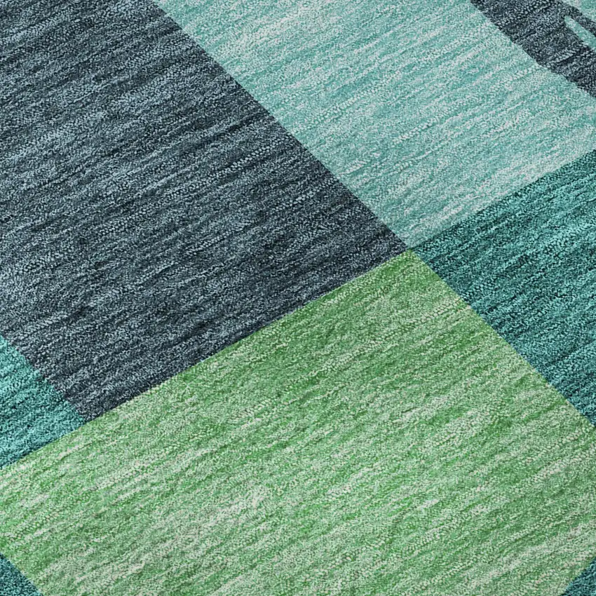Teal Ivory And Green Geometric Washable Area Rug With UV Protection Photo 8