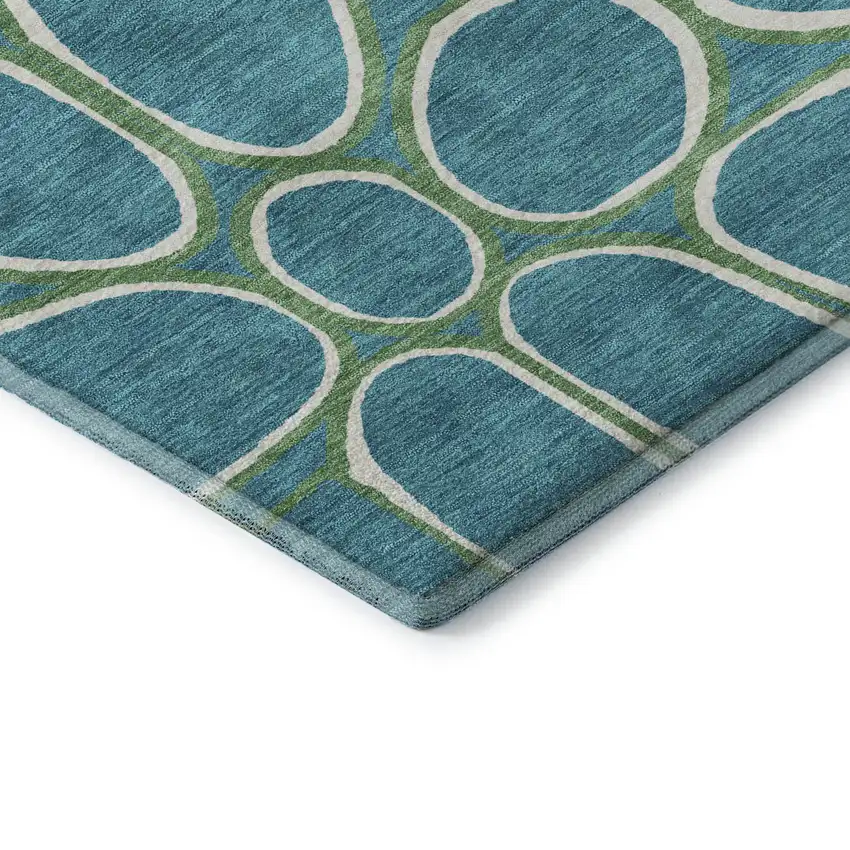 Teal Ivory And Green Geometric Washable Area Rug With UV Protection Photo 7