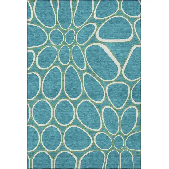 Teal Ivory And Green Geometric Washable Area Rug With UV Protection Photo 3