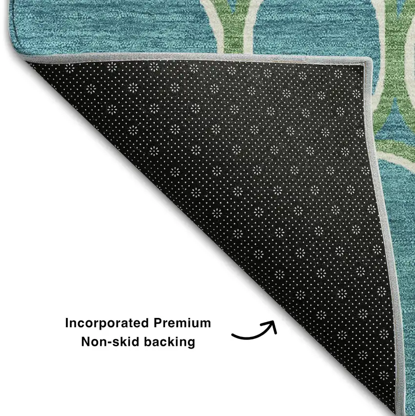 Teal Ivory And Green Geometric Washable Area Rug With UV Protection Photo 5
