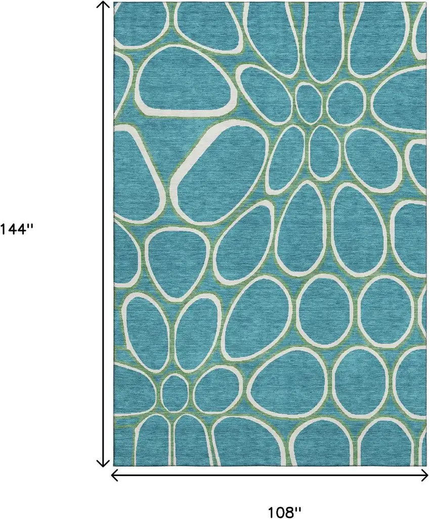 Teal Ivory And Green Geometric Washable Area Rug With UV Protection Photo 9
