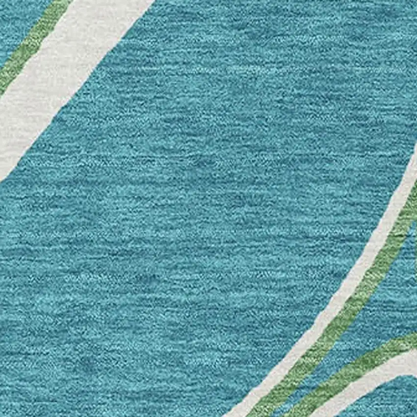 Teal Ivory And Green Geometric Washable Area Rug With UV Protection Photo 2