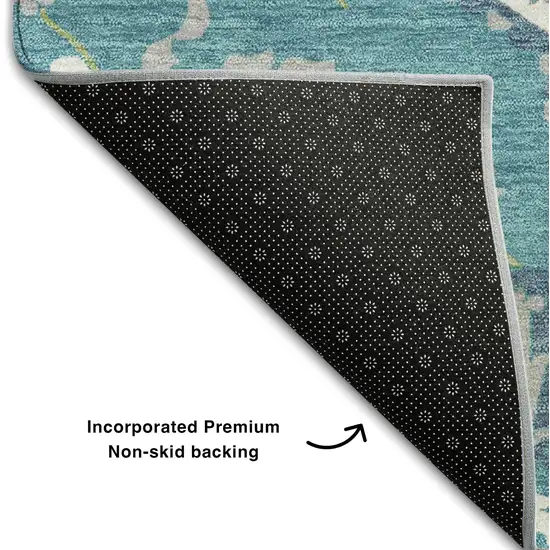 Teal Ivory And Green Oriental Washable Area Rug With UV Protection Photo 6