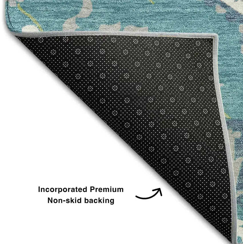 Teal Ivory And Green Oriental Washable Area Rug With UV Protection Photo 7