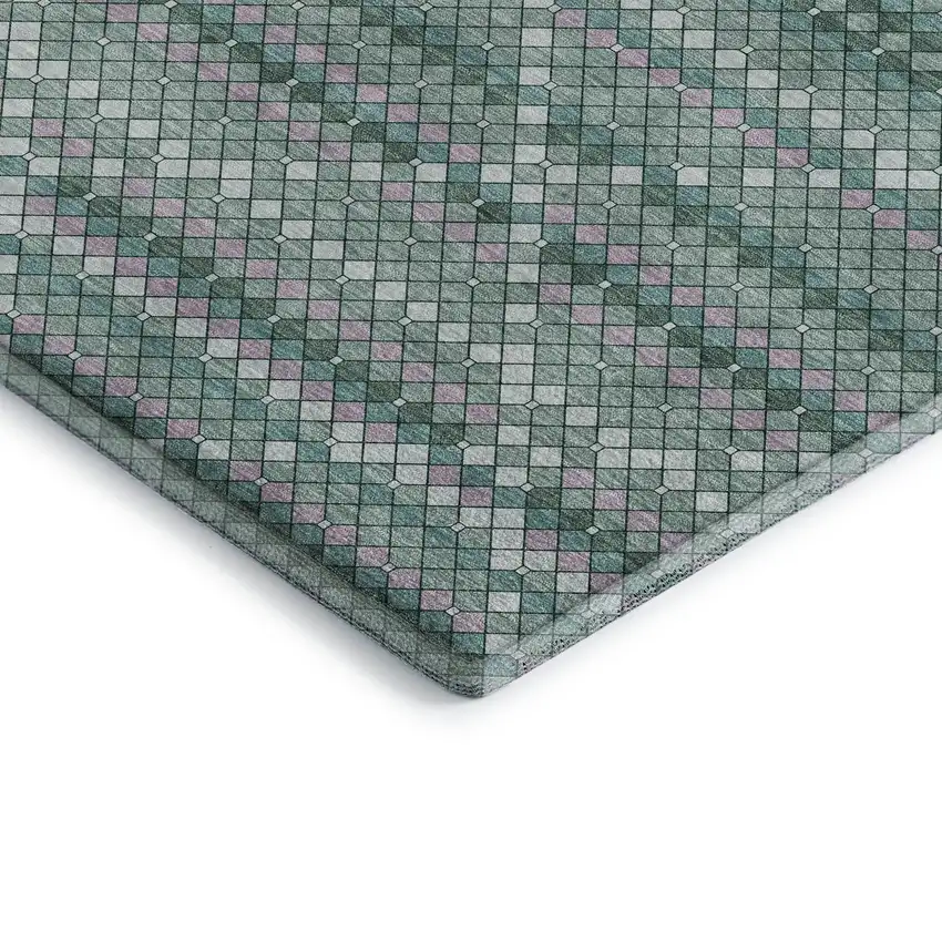 Teal Ivory And Lavender Geometric Washable Area Rug With UV Protection Photo 3