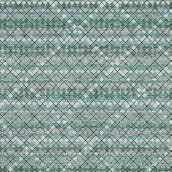 Teal Ivory And Lavender Geometric Washable Area Rug With UV Protection Photo 4