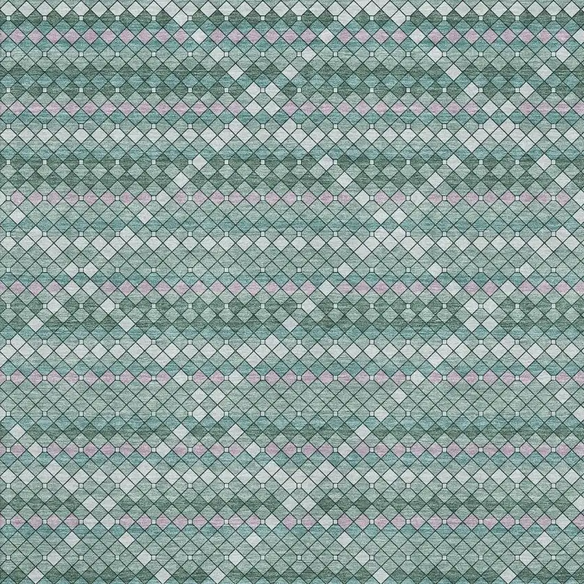 Teal Ivory And Lavender Geometric Washable Area Rug With UV Protection Photo 4