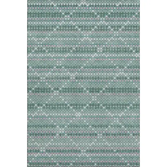 Teal Ivory And Lavender Geometric Washable Area Rug With UV Protection Photo 6