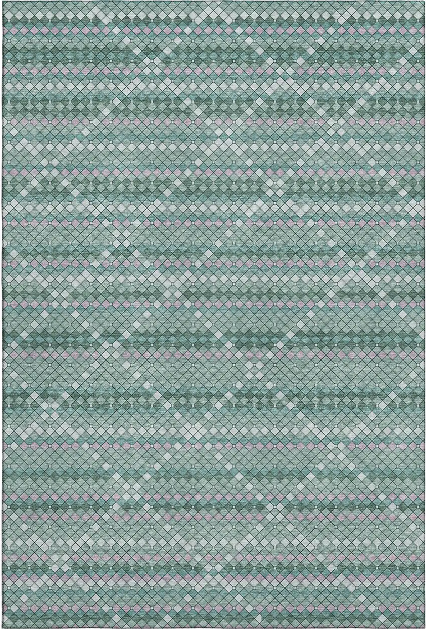 Teal Ivory And Lavender Geometric Washable Area Rug With UV Protection Photo 6