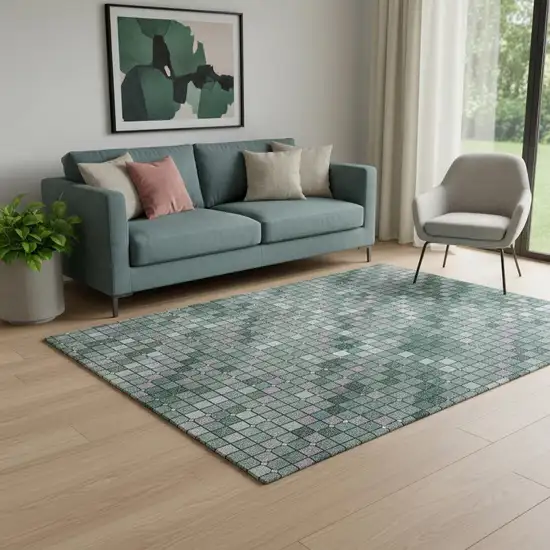 Teal Ivory And Lavender Geometric Washable Area Rug With UV Protection Photo 2