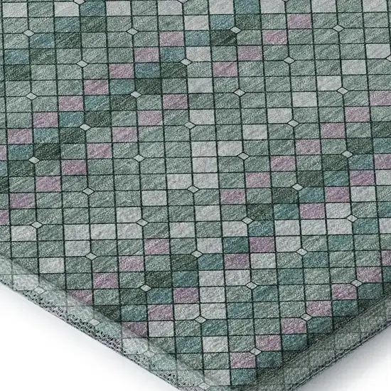 Teal Ivory And Lavender Geometric Washable Area Rug With UV Protection Photo 2