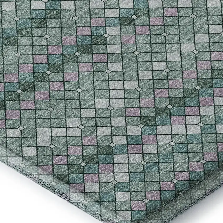 Teal Ivory And Lavender Geometric Washable Area Rug With UV Protection Photo 2