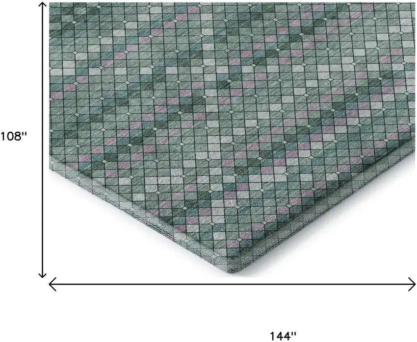Teal Ivory And Lavender Geometric Washable Area Rug With UV Protection Photo 9