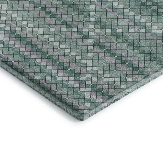 Teal Ivory And Lavender Geometric Washable Area Rug With UV Protection Photo 2