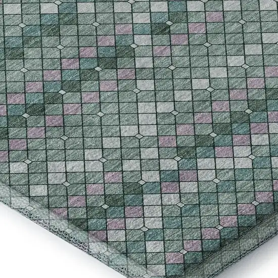 Teal Ivory And Lavender Geometric Washable Area Rug With UV Protection Photo 2