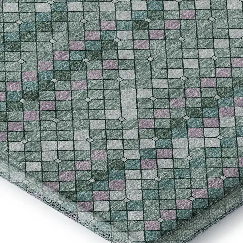 Teal Ivory And Lavender Geometric Washable Area Rug With UV Protection Photo 2