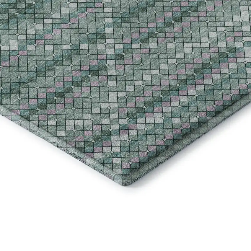 Teal Ivory And Lavender Geometric Washable Area Rug With UV Protection Photo 1