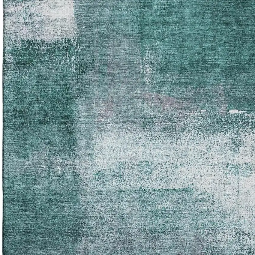 Teal Ivory And Purple Abstract Washable Area Rug With UV Protection Photo 3